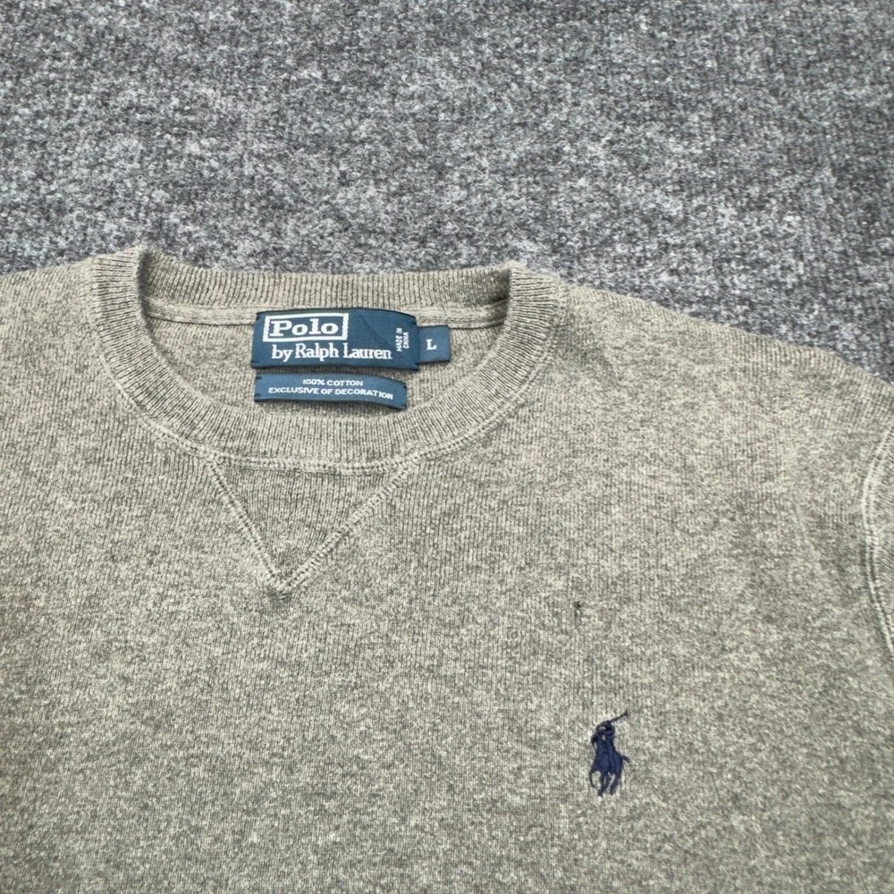 Polo Ralph Lauren Sweater Mens Large Gray Cotton V-Stitch Pullover Preppy